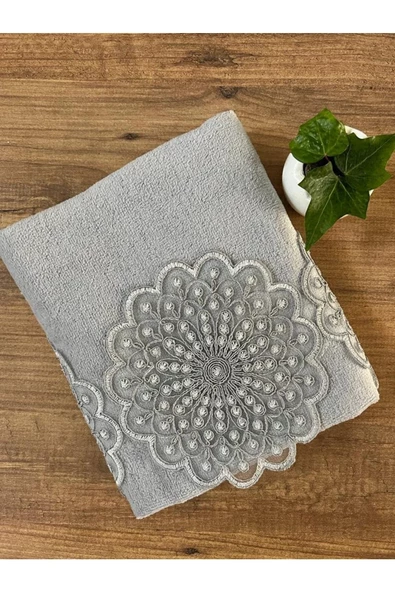 Çeyizlik Sudem Gri Kadife Havlu 50/90cm ürün görseli 1
