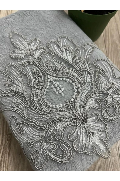 Aksera Kadife Gri El Ve Yüz Havlusu 50/90cm ürün görseli 1