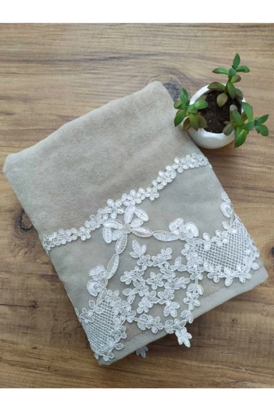 Ayşem Fransız Güpürlü Cappuccino Kadife Havlu 50&90 ürün görseli 1