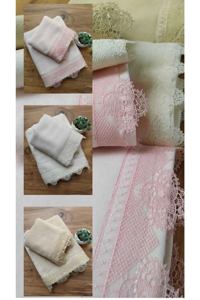 Çeyizlik Osmanlı Iğne Oyalı Kadife El Ve Yüz Havlu Seti 3'lü Set 50/90cm 30/50cm ürün görseli 1