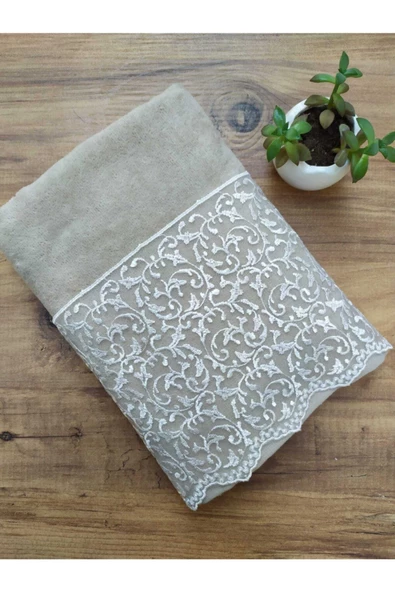 Gece Fransız Güpürlü Cappuccino Kadife Havlu 50&90 ürün görseli 1