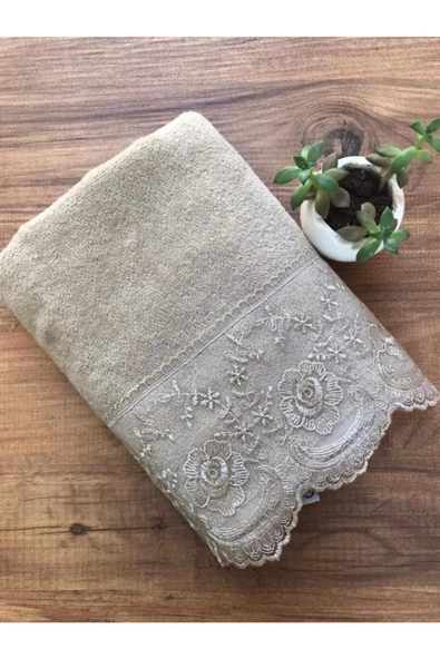 Ahmella Fransız Güpürlü Cappuccino Kadife Havlu 50&90 ürün görseli 1