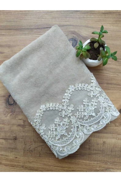 Aslım Fransız Güpürlü Cappuccino Kadife Havlu 50&90 ürün görseli 1