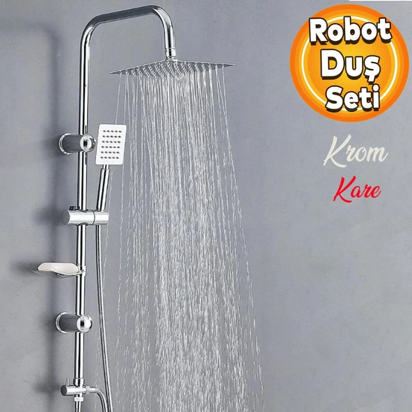 Robot Tepe Duş Seti Takımı Shower Yağmurlama Kare Banyo Masaj Duş Başlığı Sistemi Krom ürün görseli 1