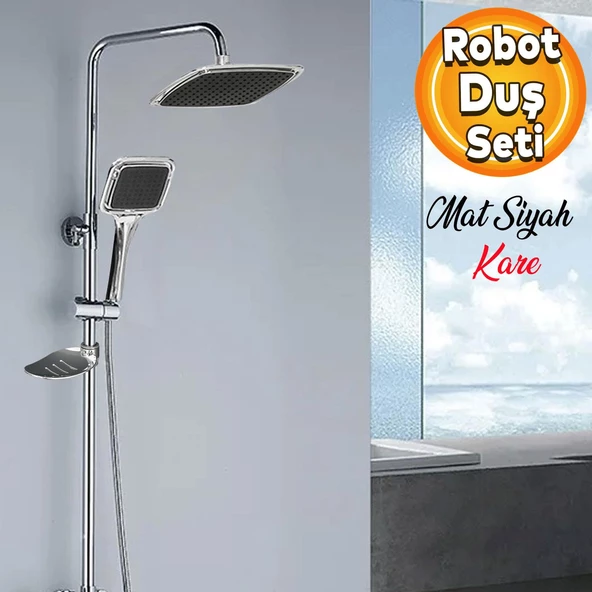 Robot Tepe Duş Seti Takımı Shower Yağmurlama Kare Banyo Masaj Duş Başlığı Sistemi Siyah Krom ürün görseli 1