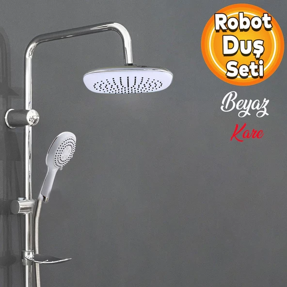 Robot Tepe Duş Seti Takımı Shower Yağmurlama Kare Banyo Masaj Duş Başlığı Sistemi Beyaz Krom ürün görseli 1