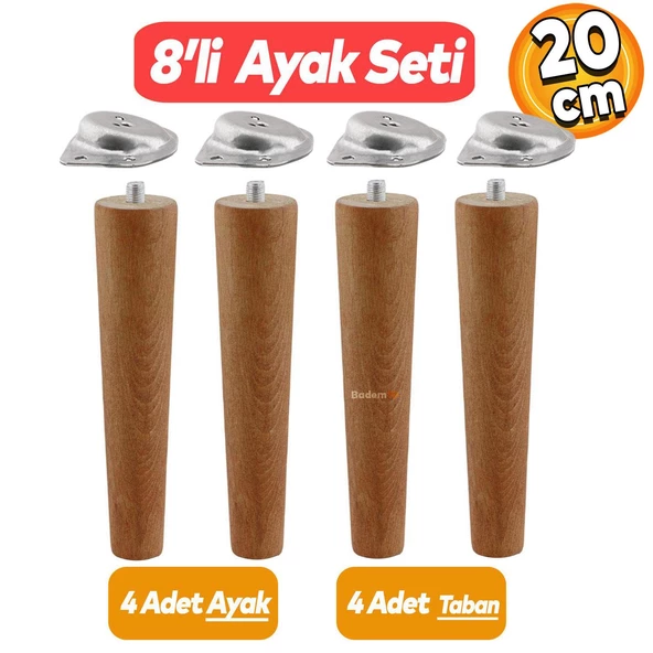 Ünite Konsol Puf Tabure Ahşap Mobilya Ayağı M8 Civata 20 Cm Ayakları Bağlantı Aparatı 8'li Set ürün görseli 1
