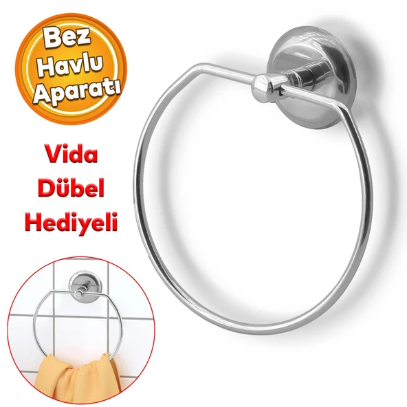 Vidalı Bez Havluluk Aparatı Lavabo Banyo Mutfak Bez Havlu Askısı Krom Paslanmaz Metal ürün görseli 1