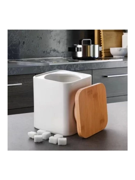Gönül GNL 3453 Bambu Kapaklı Porselen Kavanoz 11x11x12 cm ürün görseli 1