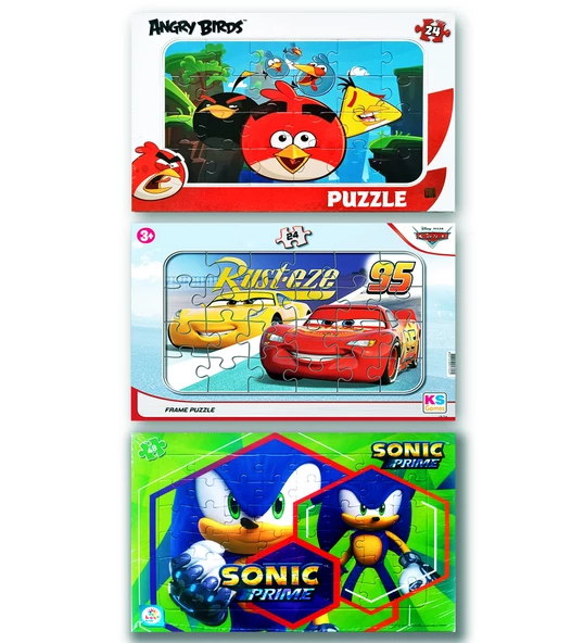 Cars, Angry Bırds, Sonic 3 lü Frame Puzzle/Yapboz Set ürün görseli 1