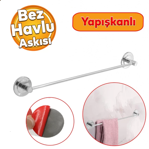 Yapışkanlı Lavabo Banyo Mutfak Metal Krom Bez Havluluk Bez Havlu Standı Askısı Paslanmaz 42 cm ürün görseli 1