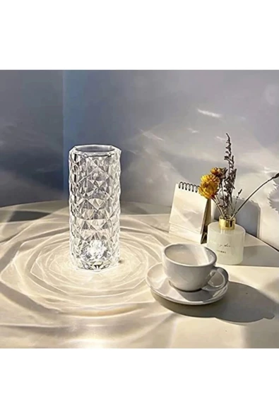 Projeksiyon Masa Lambası Kristal Elmas Led Dokunmatik Sensör Usb Şarj Masa Lambası ürün görseli 1