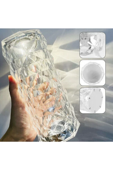 Projeksiyon Masa Lambası Kristal Elmas Led Dokunmatik Sensör Usb Şarj Masa Lambası ürün görseli 1
