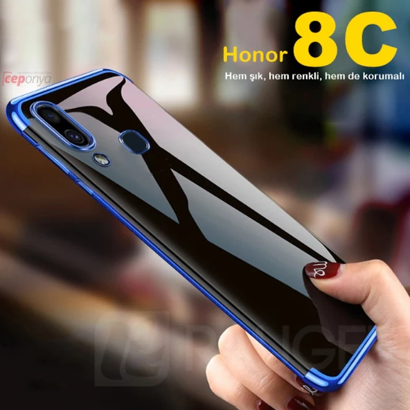 Huawei Honor 8C Köşeleri Renkli Şeffaf Kamera Korumalı Kılıf ürün görseli 1