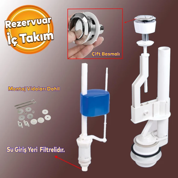 Rezervuar İç Düzenek Otomatik Su Dolum Basmalı İç Takımı Alafranga Tuvalet Klozet Sifon Çift Basma ürün görseli 1