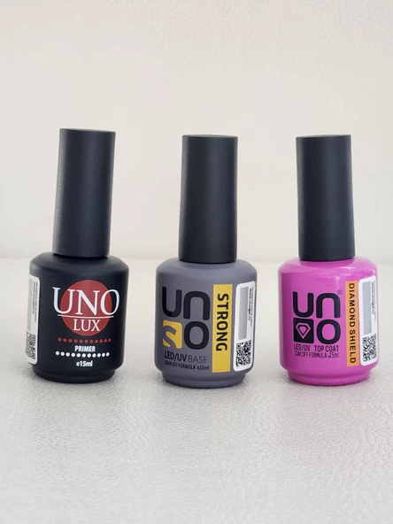 Kalıcı Oje Seti Primer 15ml+ Uno Stron Base 15ml+Uno Daımond Top Coat 15ml ürün görseli 1