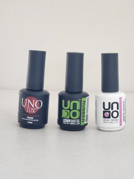 Kalıcı Oje Seti Uno Primer 15ml+Uno Rubber Base15+Uno Super Shine Top Coat15ml ürün görseli 1
