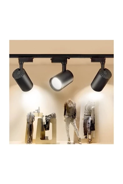 Led 3 Adet 30w Ray Spot Vitrin Mağaza Armatürü1 Metre Raylı Siyah Kasa Beyaz Işık Renk Ray Spot ürün görseli 1