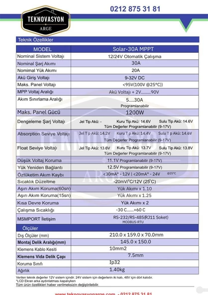 Havensis 30A MPPT Solar Şarj Kontrol - Resim 4