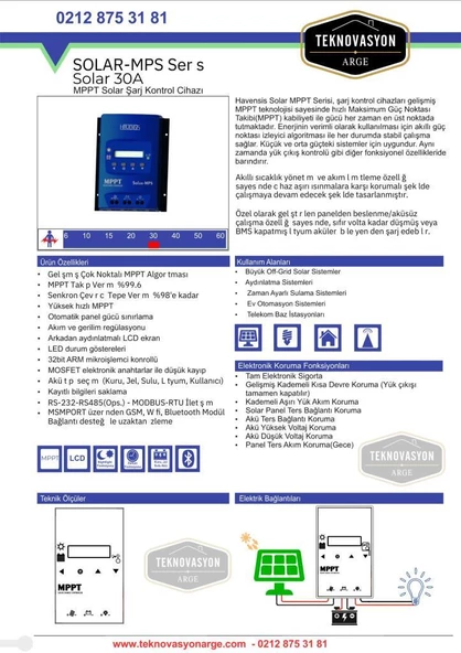 Havensis 30A MPPT Solar Şarj Kontrol - Resim 3