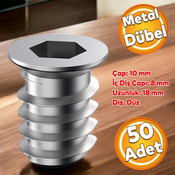 Metal Düz Dişli Dübel Ahşap Dübeli M8 10x18 Diş Çinko Mobilya Bağlantı Ünite Birleştirme (50 ADET) ürün görseli 1