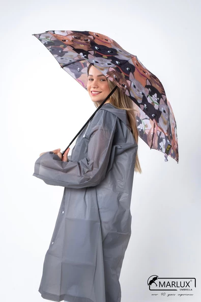 Marlux Kedi Desenli 8 Telli Manuel Rüzgara Dayanıklı Şemsiye M21MAR601R01 ürün görseli 1