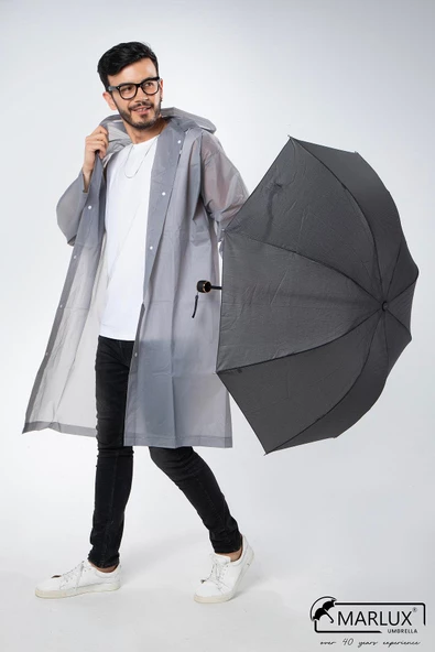 Marlux Siyah Koyu Gri Unisex Yarasa Tip Kırılmaz Şemsiye M21MAR077R003 ürün görseli 1