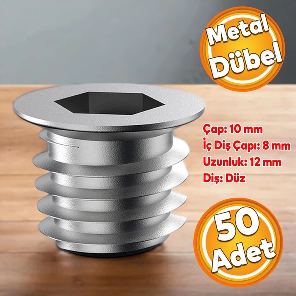 Metal Düz Dişli Dübel Ahşap Dübeli M8 10x12 Diş Çinko Mobilya Bağlantı Ünite Birleştirme (50 ADET) ürün görseli 1