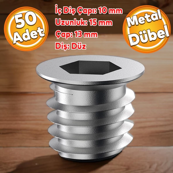 Metal Düz Dişli Dübel Ahşap Dübeli M10 13x15 Diş Çinko Mobilya Bağlantı Ünite Birleştirme (50 ADET) ürün görseli 1