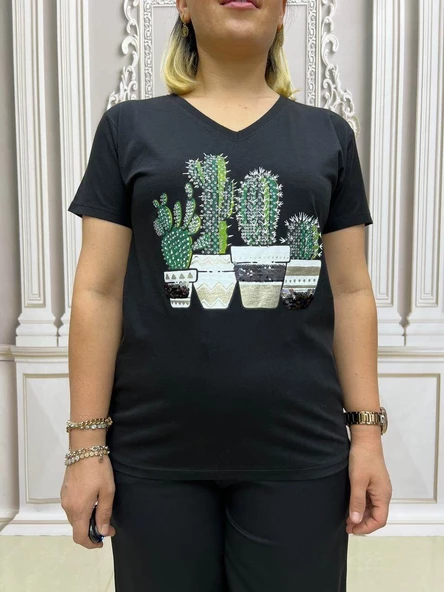 Kaktüs Tshirt - SİYAH - Resim 5