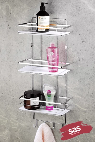 Yapışkanlı Ömür Boyu Paslanmaz Kristal Ayarlanabilir Raf Banyo Düzenleyici KROM-BEYAZ LŞ-03 KBKK ürün görseli 1