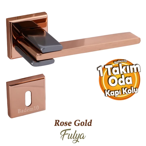 Fulya Lüx Bakır Füme Kare Rozetli Oda Uyumlu Kapı Kolu Sağa ve Sola Uygun Kapı Kolları 1 Takım ürün görseli 1