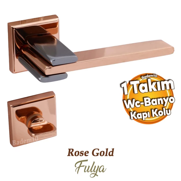 Fulya Lüx Bakır Füme Kare Rozetli Wc-Banyo Uyumlu Kapı Kolu Sağa ve Sola Uygun Kapı Kolları 1 Takım ürün görseli 1