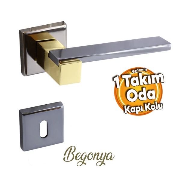 Begonya Lüx Füme Gold Kare Rozetli Oda Uyumlu Kapı Kolu Sağa ve Sola Uygun Kapı Kolları 1 Takım ürün görseli 1