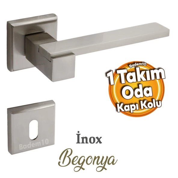 Begonya Lüx İnox Kare Rozetli Oda Uyumlu Kapı Kolu Sağa ve Sola Uygun Kapı Kolları 1 Takım ürün görseli 1
