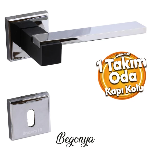 Begonya Lüx Mat Siyah Krom Kare Rozetli Oda Uyumlu Kapı Kolu Sağa ve Sola Uygun Kapı Kolları 1 Takım ürün görseli 1