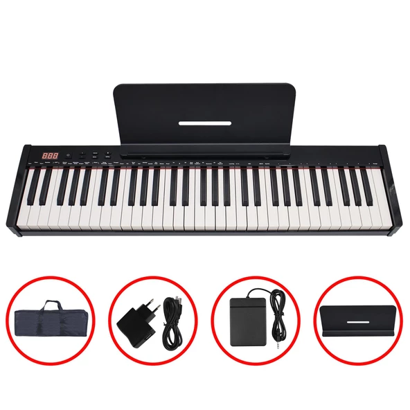 Jwin JTK-6103B Şarjlı Tuş Hassasiyetli 61 Tuşlu Bluetooth MIDI Klavye / Org (Çanta+Pedal+Adaptör) ürün görseli 1