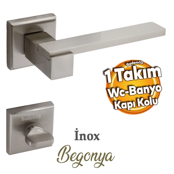 Begonya Lüx İnox Kare Rozetli Wc-Banyo Uyumlu Kapı Kolu Sağa ve Sola Uygun Kapı Kolları 1 Takım ürün görseli 1