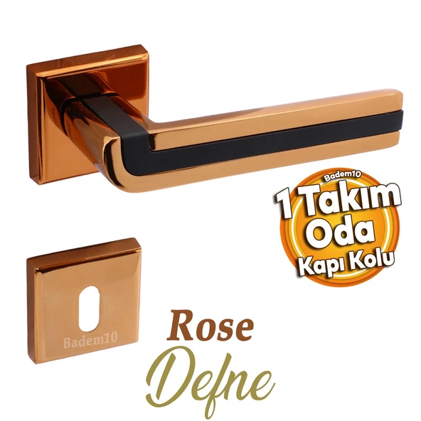 Defne Lüx Rose Gold Kare Rozetli Oda Kapısı Uyumlu Kapı Kolu Sağa ve Sola Uygun Kolları 1 Takım ürün görseli 1