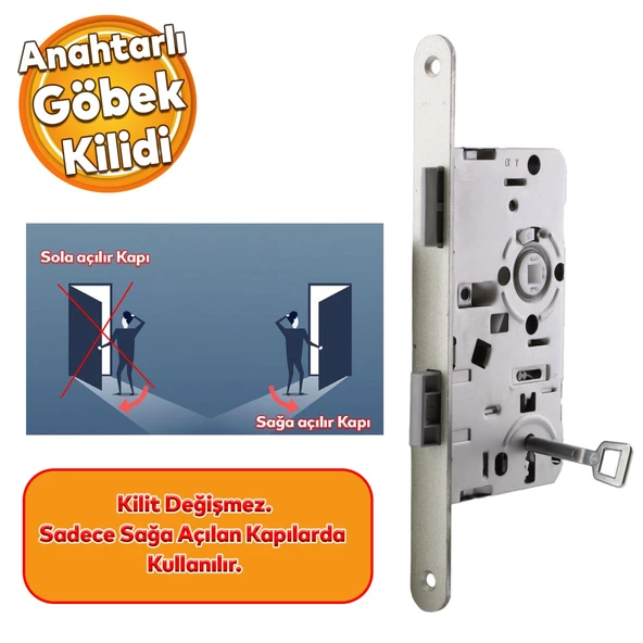 Kapı PVC Ahşap WC Banyo Oda Gömme Sol Kilit Gövde Kilidi Silindirsiz Barelsiz Kendinden Anahtarlı ürün görseli 1