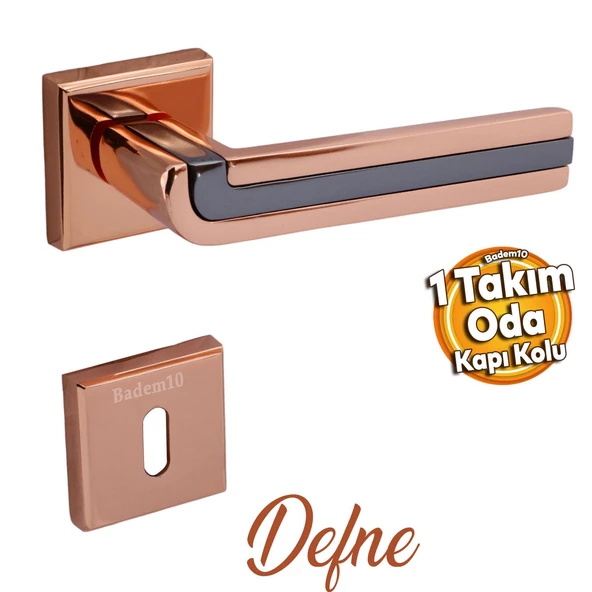 Defne Lüx Bakır Gold Kare Rozetli Oda Kapısı Uyumlu Kapı Kolu Sağ ve Sola Uygun Kapı Kolları 1 Takım ürün görseli 1