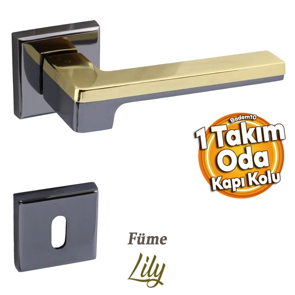 Defne Lüx Füme Gold Kare Rozetli Oda Kapısı Uyumlu Kapı Kolu Sağa ve Sola Uygun Kapı Kolları 1 Takım ürün görseli 1