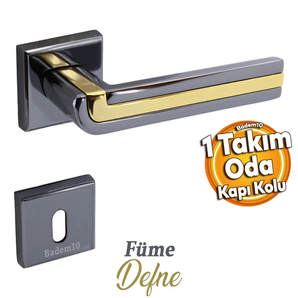 Defne Lüx Füme Gold Kare Rozetli Oda Kapısı Uyumlu Kapı Kolu Sağa ve Sola Uygun Kapı Kolları 1 Takım ürün görseli 1