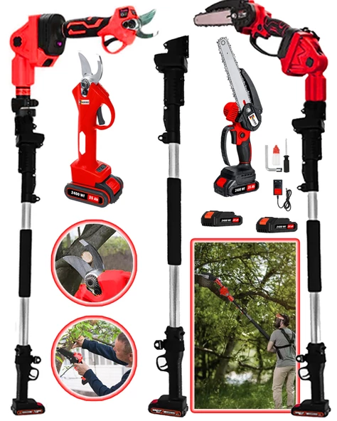 Wacker Pro Germany  3lü Set RED 2400 Wf 25 Ah 2 Akülü Dal Budama + Bağ Makası + 2.7 Metre Teleskopik Uzatma Hediye ürün görseli 1