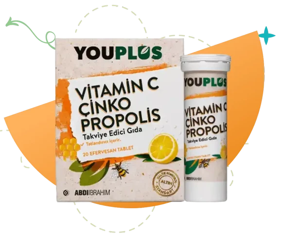 Youplus Vitamin C Çinko Propolis 20 Efervesan Tablet ürün görseli 1