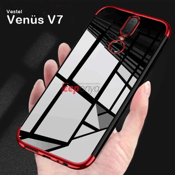 Vestel Venüs V7 Köşeleri Renkli Şeffaf Kamera Korumalı Kılıf ürün görseli 1
