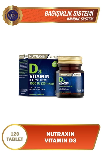 Nutraxin D3 Vitamini 120 Tablet- Vitamin Ve Mineral Takviyesi ürün görseli 1