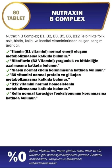 Nutraxin B Complex Vitamin 60 Tablet - Resim 3