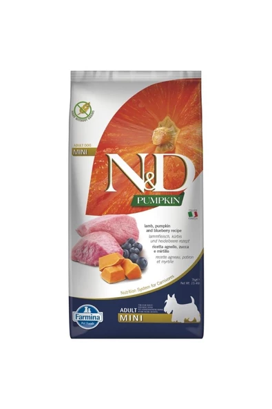 N&D Pumpkin Tahılsız Kuzu & Yabanmersini Küçük Irk Yetişkin Köpek Maması 7 Kg ürün görseli 1