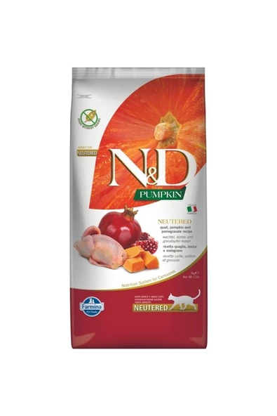 N&D PumpkinTahılsız Bıldırcın & Nar Kısırlaştırılmış Yetişkin Kedi Maması 5 Kg ürün görseli 1